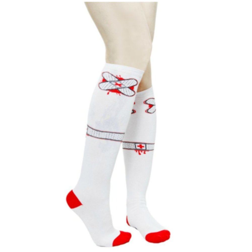 17" Knee High Ouch Socks Bloody Bandages Roller Derby Goth Halloween Skating - Picture 8 of 9